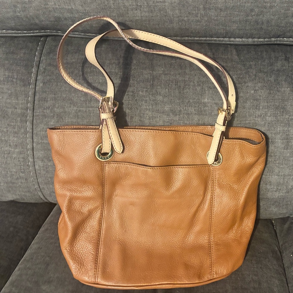 Vintage Michael Kors Jet Set Medium Leather Tote Tan with Cream Contrast Straps - Picture 2 of 13